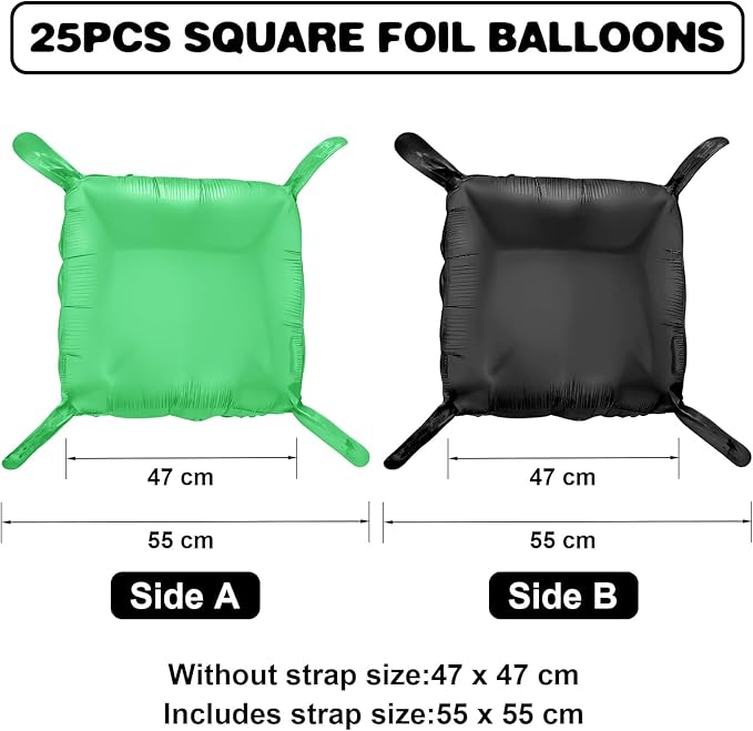 Black Green Square Foil Balloon Wall,25Pcs Double Sided Foil Balloons Backdrop Helium Tunnel Arch Garland Kit for Birthday Gradution Anniversary Baby Shower Party Decorations