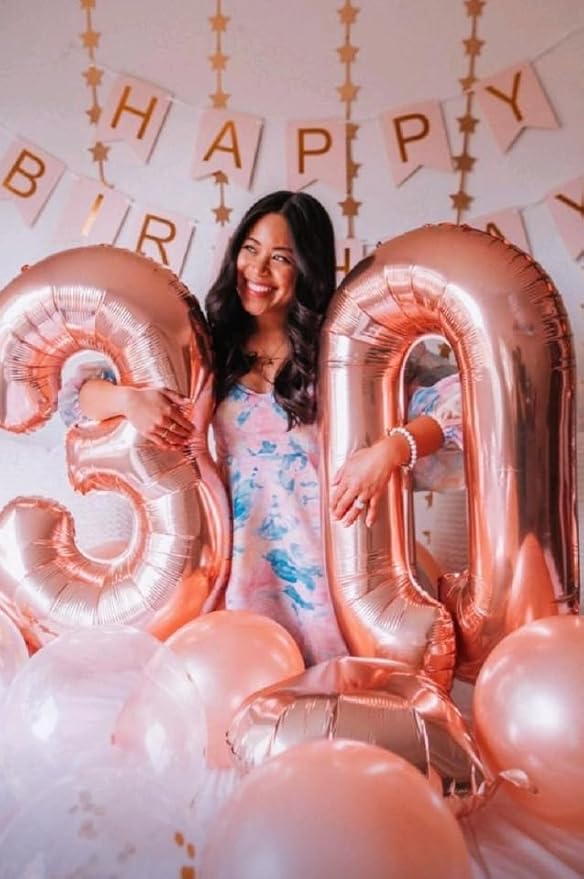 Rose Gold Helium Number Balloon 40 Inch, Giant Foil Rose Gold Number 0 Birthday Balloons, Large Numbers 10 20 30 40 50 60 70 80 90 100 2025, Party Celebration Supplies Decorations