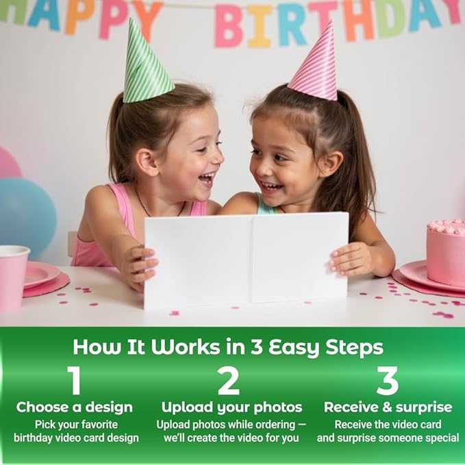 Personalized Birthday Video Card to Girls – Upload Photos to Create a Custom Slideshow – Unique for Daughter, Granddaughter or Niece – 7” Display, 512MB Memory, Rechargeable