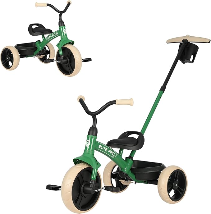 Toddler Tricycles for 2 to 6 Year olds-2 in 1 Kid's Trikes Bike with Push Handles Adjustable & Removable, Push Bike with Toy Storage Basket for Boys & Girls Tricycle Gift (Green)