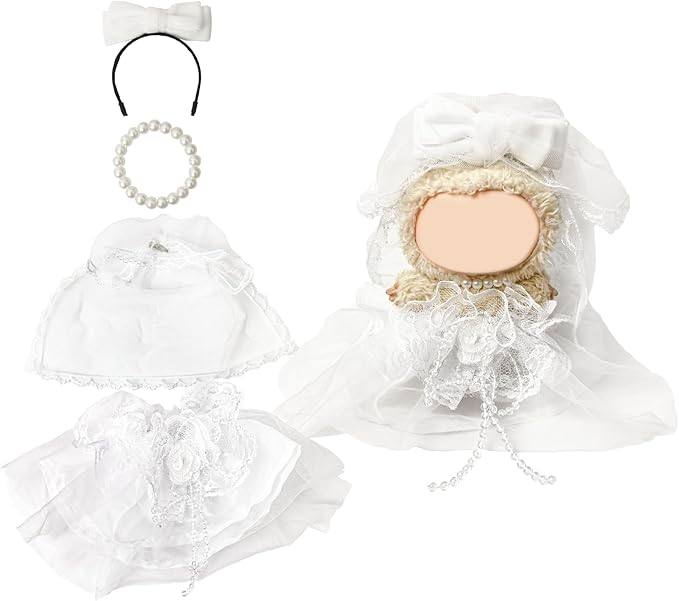 Clothes Compatible with LABUBU Doll - 4PCS Wedding Dress Set, 17cm Doll Clothes Designer Outfit for Bridal Theme, Cute Stylish Accessories for Labubu, No Doll (Ivory Bridal Charm)