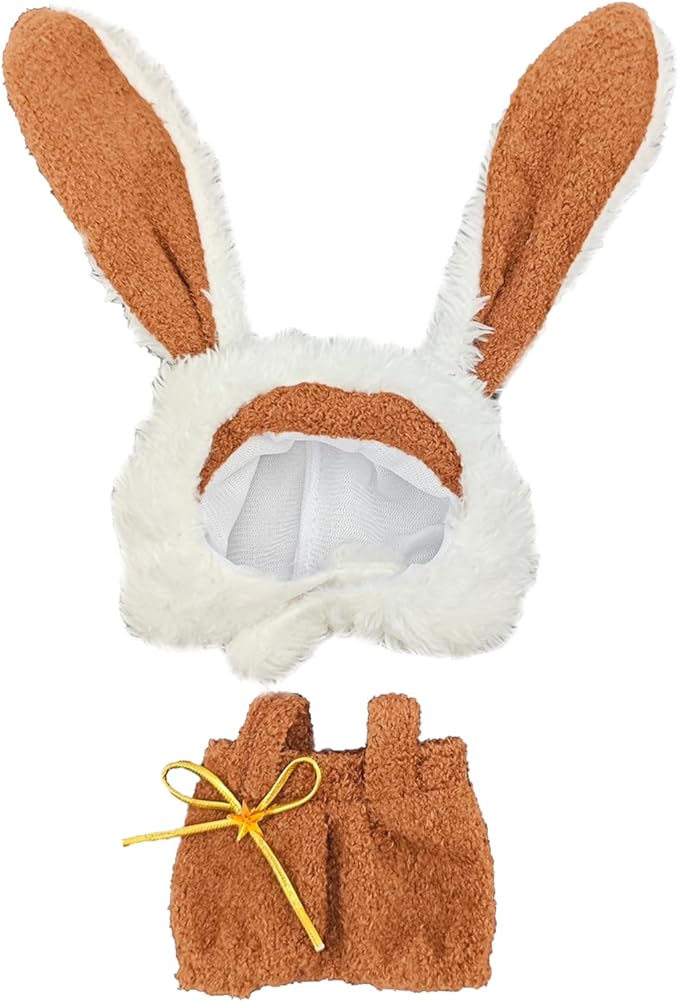 Clothes for 15/17cm Doll (No Doll), Fashion Outfit Set - Rabbit Hat + Jumpsuit, Cute Dress Up Accessories (Little Bunny)