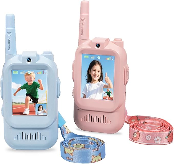 Video Walkie Talkie Toys for Kids, 2 Pack Rechargeable Long Range Two Way Radios Walkie Talkies with Screen，Toys for Family Games, Outside, Camping, Hiking，for Ages 3-12 Blue+Pink