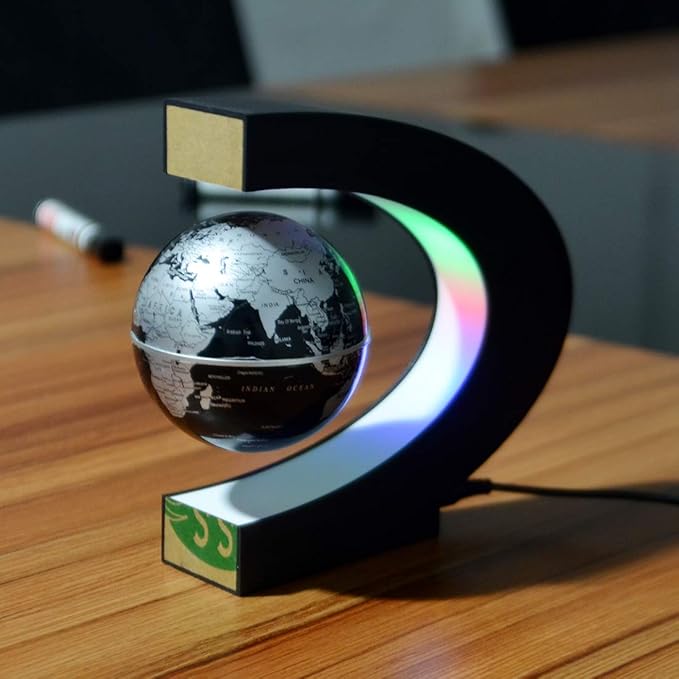 Magnetic Levitation,Petforu High Rotation C Shape Magnetic Suspension Maglev Levitation Globe with LED Lights for Learning Education Teaching Demo Home Office Desk Decoration(US Plug) - Black