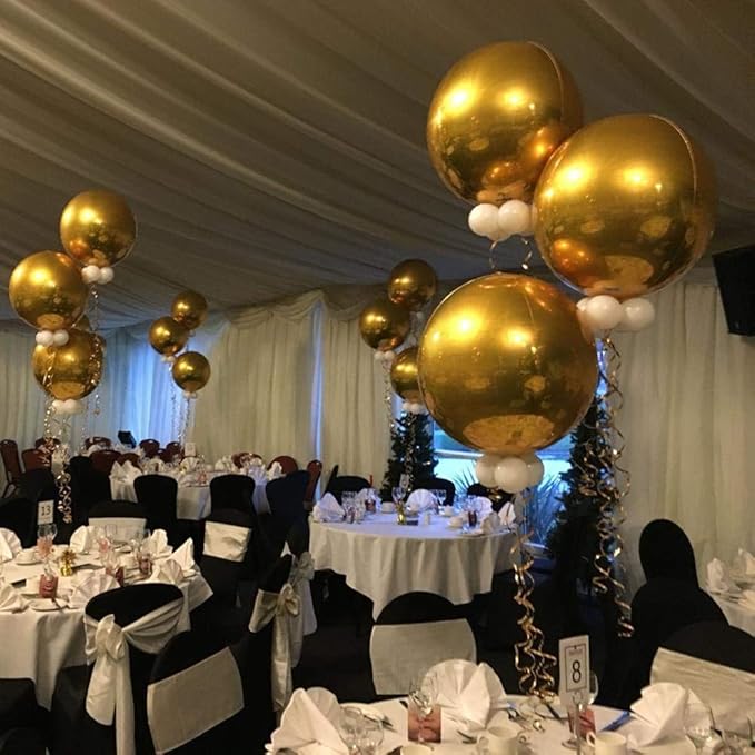 TONIFUL 8Pcs Large Gold 4D Giant Round Foil Balloon 22inch Big Mirror Metallic Mylar Sephere Balloons for Christmas New Year Birthday Party Graduation Wedding Bridal Shower Decoration Supplies