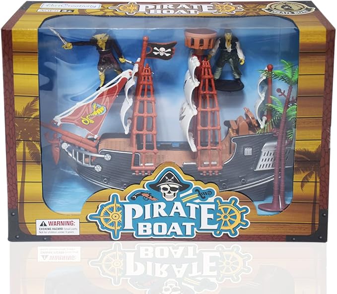 ArtCreativity 10" Pirate Boat Playset, Detailed Ship Toy with 2 Pirate Action Figures & Tree, Fun Party Favor and Prize for Boys & Girls Ages 3+