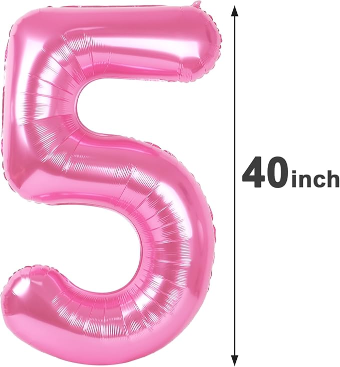 Pink 5 Number Balloon 40 Inch Large Birthday Balloon, Five 5th 15 25 35 50 55 Birthday Celebration Decorations, Foil 5 Mylar Helium Number 5 Balloons Girl Boy Anniversary Party Supplies