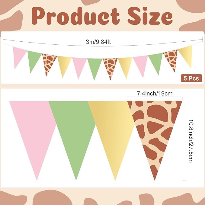 Tiamon 5 Pcs Wild One Birthday Banner Decorations Giraffe Animals Pink Jungle Safari Pennant Bunting Printed Triangle Flag for Jungle Wild Baby Shower Zoo Giraffe Birthday Party Decor Supplies