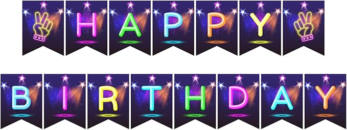 CC HOME Glow Happy Birthday Banner, Glow Party Decoration, Glow in The Dark Letters Theme Party Supplies Boys Girls Kids Home Classroom Baby Showers Birthday Party Decorations Club Bar Hanging Flags
