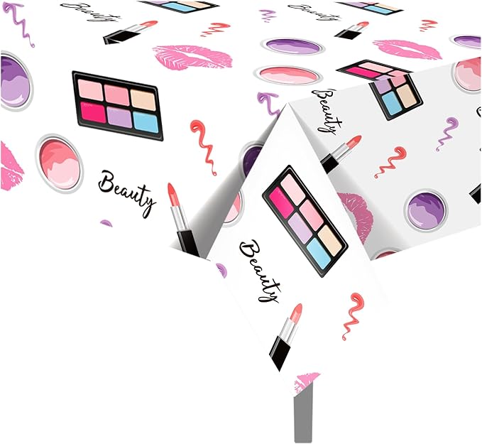 Lide Road 2Pcs SPA Makeup Party Tablecloth SPA Makeup Plastic Table Covers Cosmetics Makeups Themed Party Supplies Cosmetics Makeups Disposable Table Cover for Cocktail Birthday Supplies, 54x87In