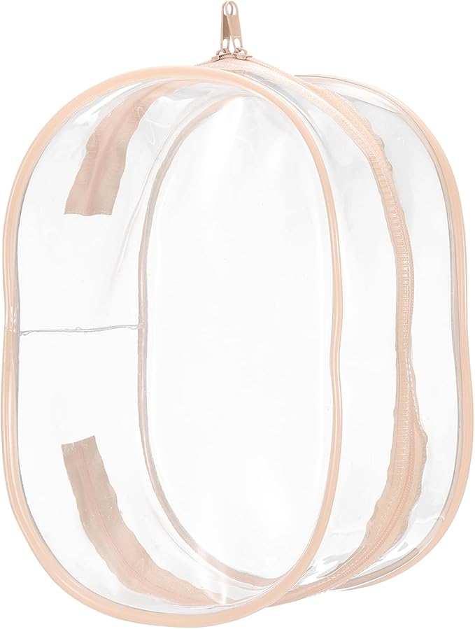 uxcell Figure Display Bag, 6 x 3.7 x 8.7 Inch PVC Oval Portable Dolls Pouch Carrying Case Storage Bag Keychain Charm for Showing Off Boxes Dolls, Peach Pink