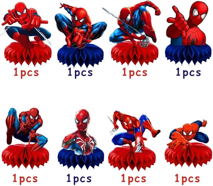 8Pcs Spider Honeycomb Table Centerpiece Spider Birthday Party Supplies Table Decorations for Kids Party Decorations