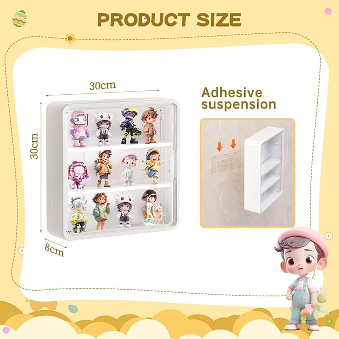 2Pcs White Display Case for Figures,Wall Mounted Acrylic Clear Storage Case,Dust Proof Display Cabinet Organizer with Shelves Magnetic Door for Mini Figure Toys or Collectibles Figures