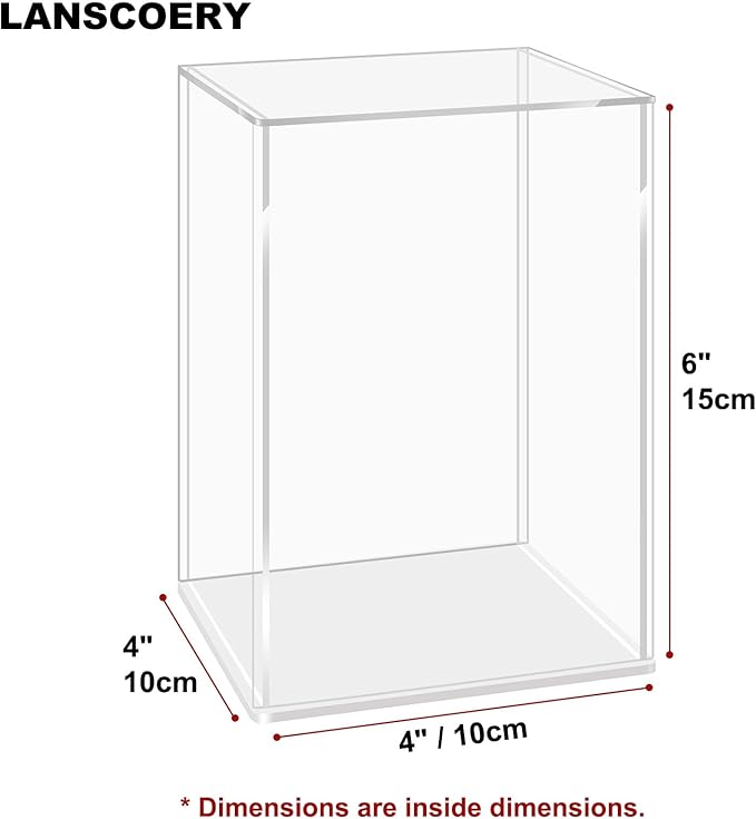 LANSCOERY Acrylic Display Case, Assemble Small Showcase Display Box for Collectibles, with Dustproof & Seamless Display Design, 4x4x6inch White Base