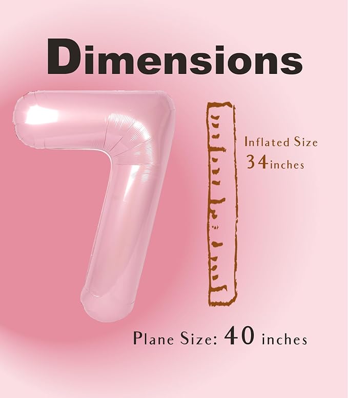 SUWEN 40 Inch Pink Large 7 Number Balloons Big Foil Helium Number Balloons 0-9 Jumbo Happy 7th Mylar Birthday Party Decorations for Girl Anniversary Party Supplies