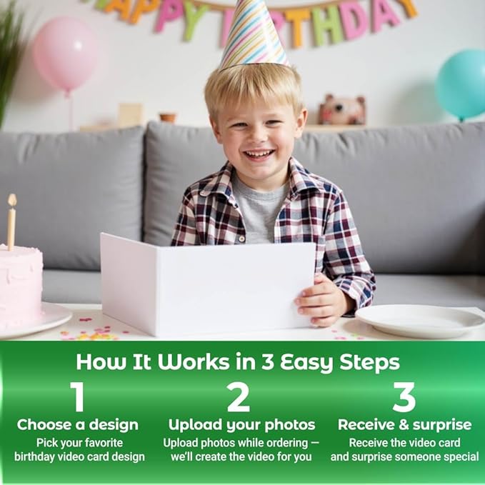 Custom Boys Birthday Video Card – Add Photos for Personalized Slideshow – Unique Gift for Kids – 7” LCD Display, 4GB Storage, Rechargeable Battery, Full Color Screen