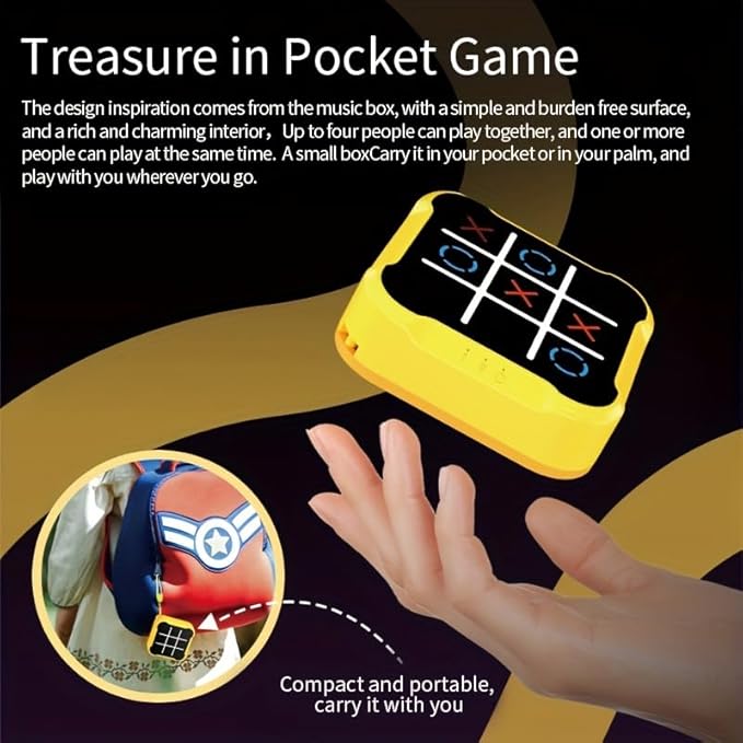 Handheld Tic Tac Toe Game Machine, Electronic Portable Travel Games for Kids & Adults, Office Break and Car Journey Entertainment (Yellow)