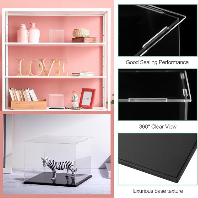 Clear Acrylic Display Case, Self-Assembly Acrylic Box with Black Thick Base and Side Door, Dustproof Protection Showcase Organizer for Collectibles Doll Toys Models Figurine (20X20X30cm/8X8X12inch)