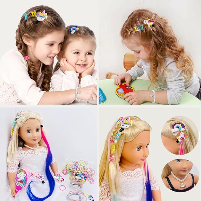 18 inch Doll Hair Accessories for American OG Dolls Hair Brush Rainbown Unicorn Kit Accessories Girl Dolls-Shaped Head Children's Gift（No Doll）
