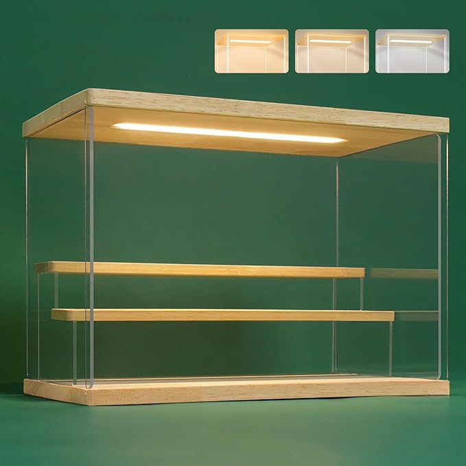 NONEMEY Clear Acrylic Display Case Stand with Led Light 2/3/4/5/6 Tier Storage Box Showcase Dustproof Organizer Box for Collectibles (3Tier 12.4*7*9inch)