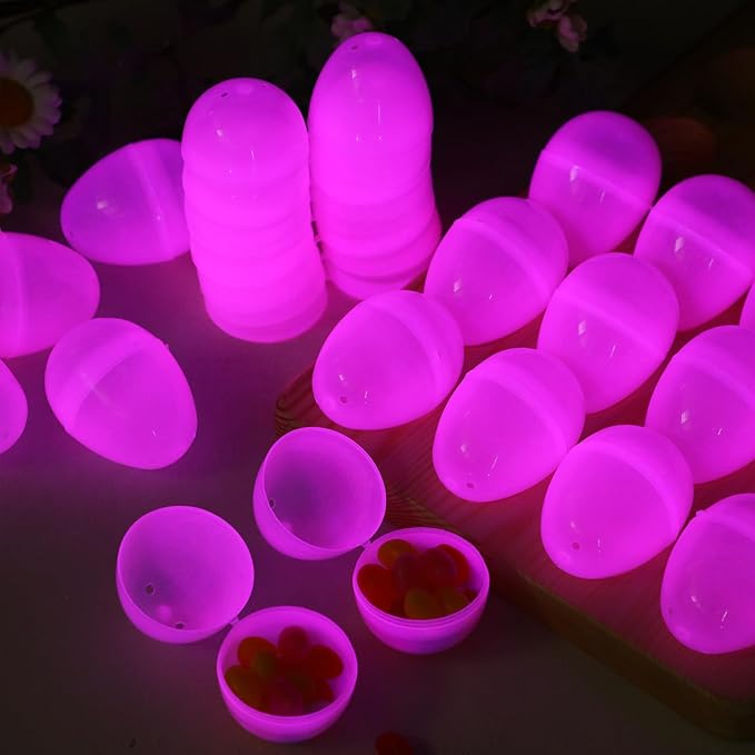 ShinyRelief 36 Pcs Glow in the Dark Easter Eggs 2.4 Inch Plastic Fillable Eggs Bulk,easter Basket Stuffers Gifts Party Favors Decorations Supplies(Pink)