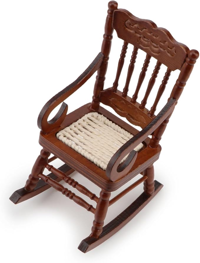 Dollhouse Chairs 2PCS Miniature Rocking Chair 1:12 Scale Wooden FurnitureAccessories Tiny Mini House Home Outdoor Decoration ModelLiving Room Scene Christmas Craft Displays (Brown)