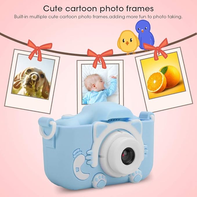 EBTOOLS Mini Cartoon Kitty Children Camera, 12MP Mini Dual Cameras USB Digital Camera Toy, with 2.0In Screen, for Taking Photos and Recording Videos, Game, Gifts for Kids(Blue)