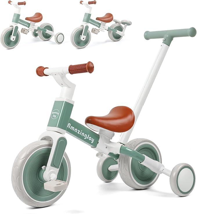 6-in-1 Toddlers Tricycle Baby Balance Bike, Kids Steering Push Handle Bicycle with Removable Pedals, Adjustable Seat,Training Wheels Toys 18 months+ Birthday Gifts for Boys Girls 2 3 4 Year Olds, Mint