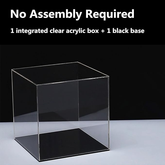 Cliselda Acrylic Display Case with Black Base 6x6x6 inch, Clear Square Acrylic Box Cube Small Storage Containers, Fully Assembled Dustproof Plastic Display Box for Collectibles Action Figures