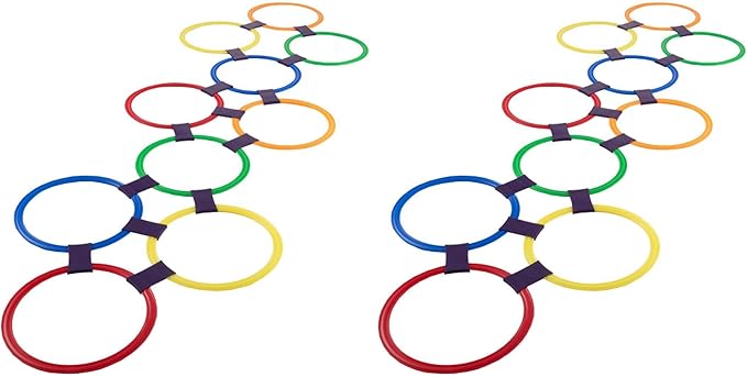HEY! PLAY! Hopscotch Rings Game - Ten 11-Inch Plastic Rings and 15 Connectors for Indoor and Outdoor Use - Play Set for Girls-and Boys (Multicolored),(Pack of 2)