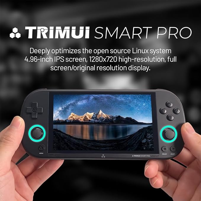 Trimui Smart Pro Handheld Game Console 4.96-Inches Display Game Console, Linux System with Allwinner A133P Processor Built-in 64G TF Card Black
