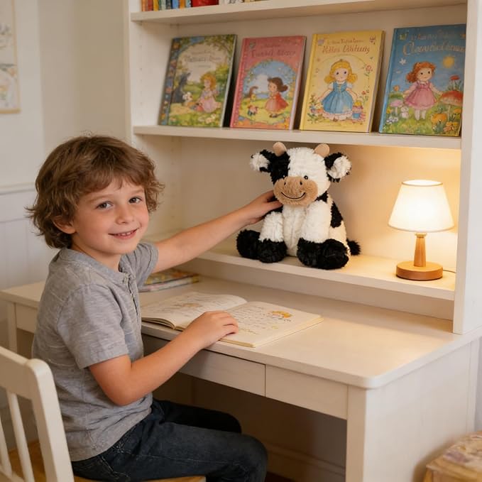 Hopearl Adorable Plush Cow Toy Floppy Dairy Cattle Soft Stuffed Animal Cute Birthday Gifts for Boys Girls Kids Toddlers, 9''
