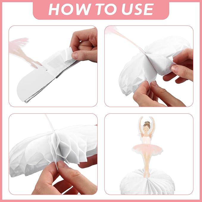 12 Pcs Ballerina Tutu Honeycomb Centerpieces Ballet Party Decorations for Tables Theme Dancers for Ballet Wedding Baby Shower Birthday Party