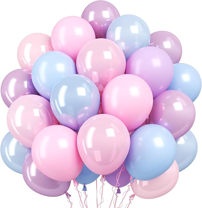 Pink Purple Blue Balloons,Pastel Balloon,Iridescent Pearl Pink Blue Purple Latex Balloons for Girls Mermaid Snowflake Princess Birthday Baby Shower Party Decorations