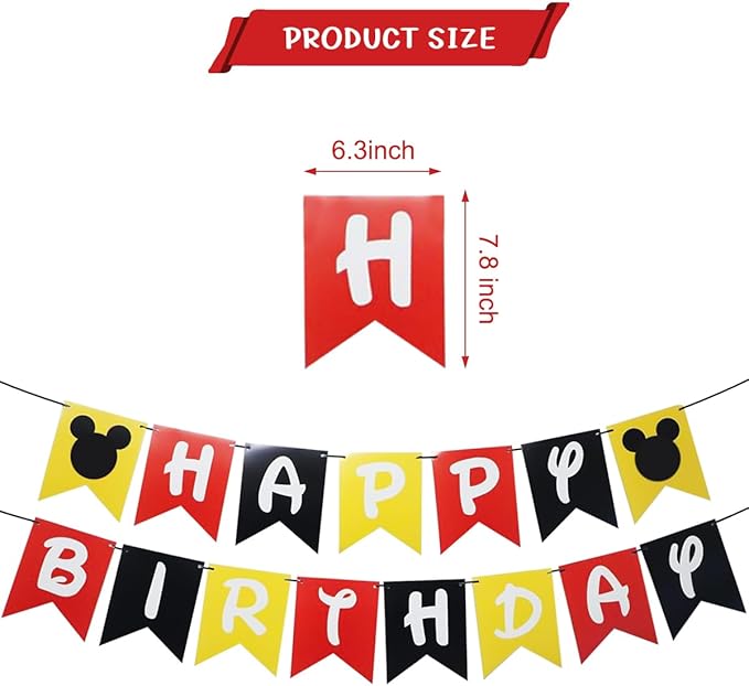 Cartoon Mouse Birthday Party Banner, Cartoon Mouse Style Bunting, Cartoon Mouse Themed Birthday Party Supplies