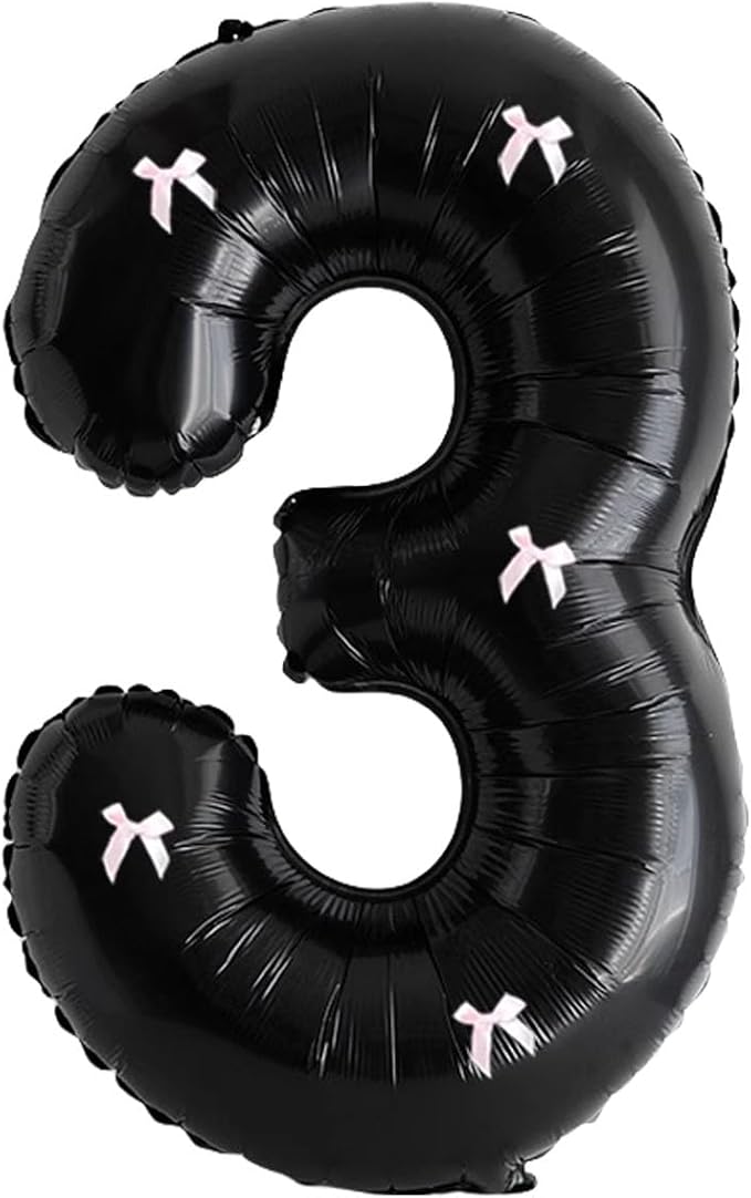 PLAP Birthday Number Balloon Bow Black Party Supplies 32 "Birthday Number Decoration (Number 3)