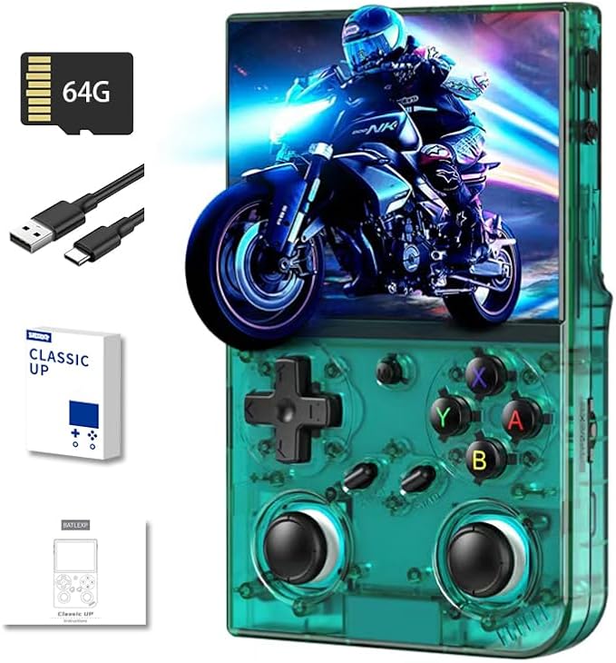 Classic up Retro Handheld Game Consoles with Linux 64GB Card 4353 Games 3.5-inch IPS 3200mAH Battery Support 30+ Simulators WiFi Bluetooth HD Output Gift for Teen or Partner - Transparent Teal