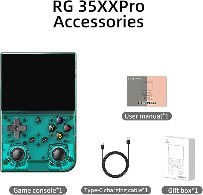 RG35XX Pro Retro Handheld Game Console 3.5-inch IPS Screen 64GB Card RG35XX Pro Linux OS Player 3200mAh Battery Compatible with Bluetooth WiFi RG35XXPro Teal T