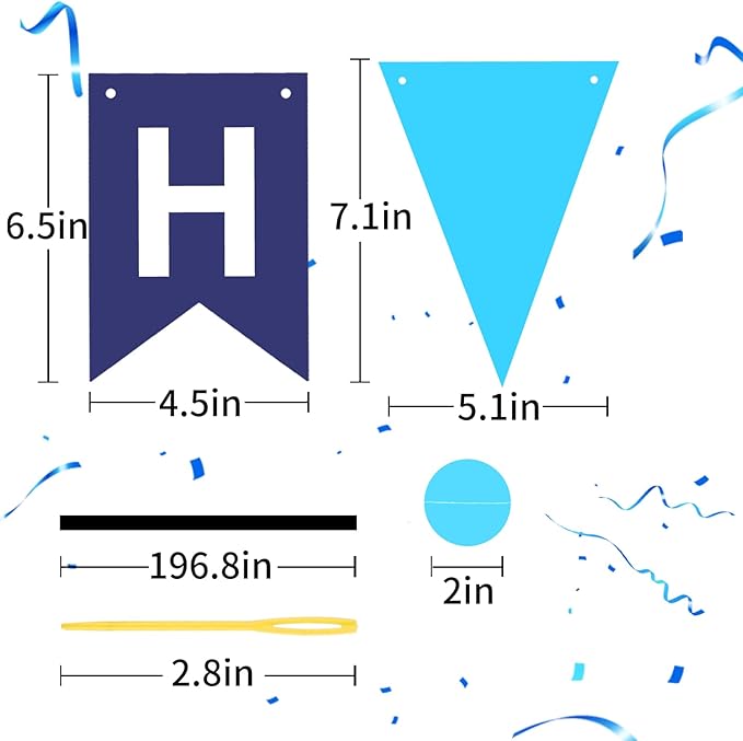 Blue Happy Birthday Banner, Happy Birthday Decorations Hanging Birthday Sign Circle Dot Triangle Bunting for Women Men Girl Boy Party Supplies