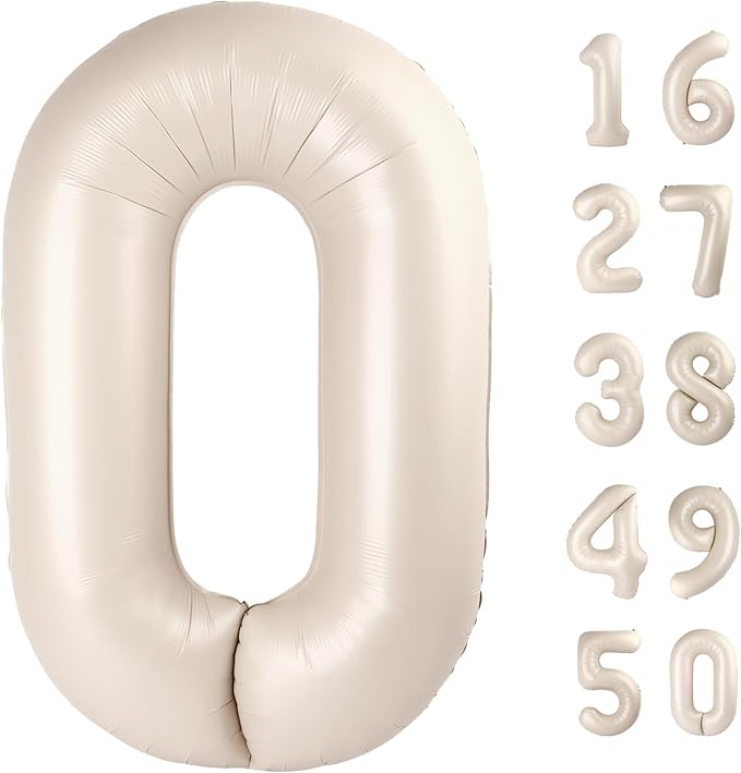 40 Inch Milk White Balloon Number 0 Cream Balloons,Jumbo Mylar Foil Helium Balloon for 10 20 30 40 50 60 70 80 90 100 Birthday Digital Balloons for Birthday Party,Wedding Anniversary Party Decorations