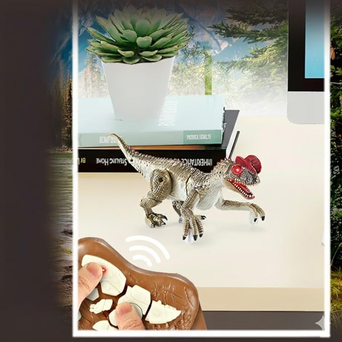 Remote Control Dinosaur for Kids, LED Walking Electric RC Toy, 2.4GHz, Multi-Color, ABS Plastic, Rechargeable (Green)