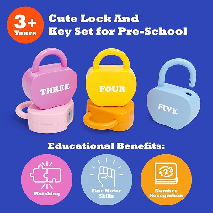 Apple Locks with Keys for Toddlers Ages 3-5 – Montessori Number Toys for Kids for 3 Year Old | Counting Games | Preschool & Kindergarten Classroom Must Haves