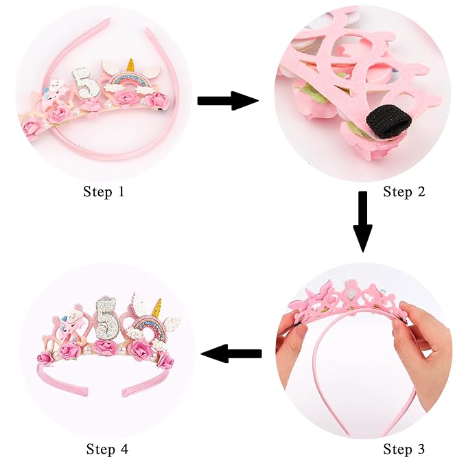 SuPoo 5th Birthday Headband - Pink Flower Crown for Girls' 5th Birthday Party - Cute Princess Tiara Accessory Gift