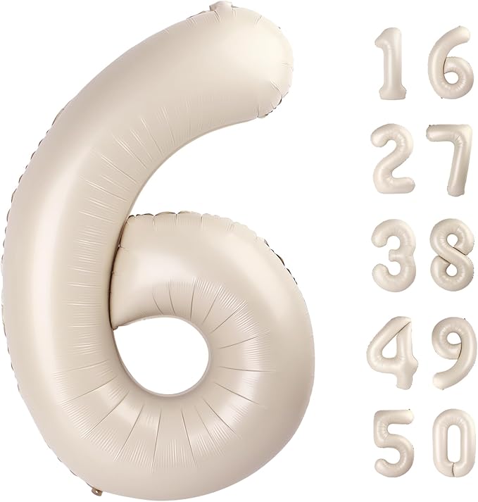 40 Inch Milk White Balloon Number 6 Cream Balloon,6 Foil Mylar Helium Large Digital Balloon Birthday Numbers Jumbo Balloons 16th or 61st Anniversary Party Decorations Supplies