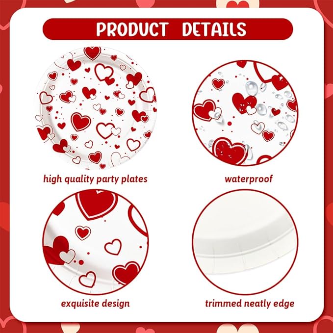 112 PCS Valentines Day Plates and Napkins Party Decorations Red Heart Galentines Day Party Decorations Supplies Valentines Baby Shower Birthday Disposable Plates Cups and Napkins Serves 16