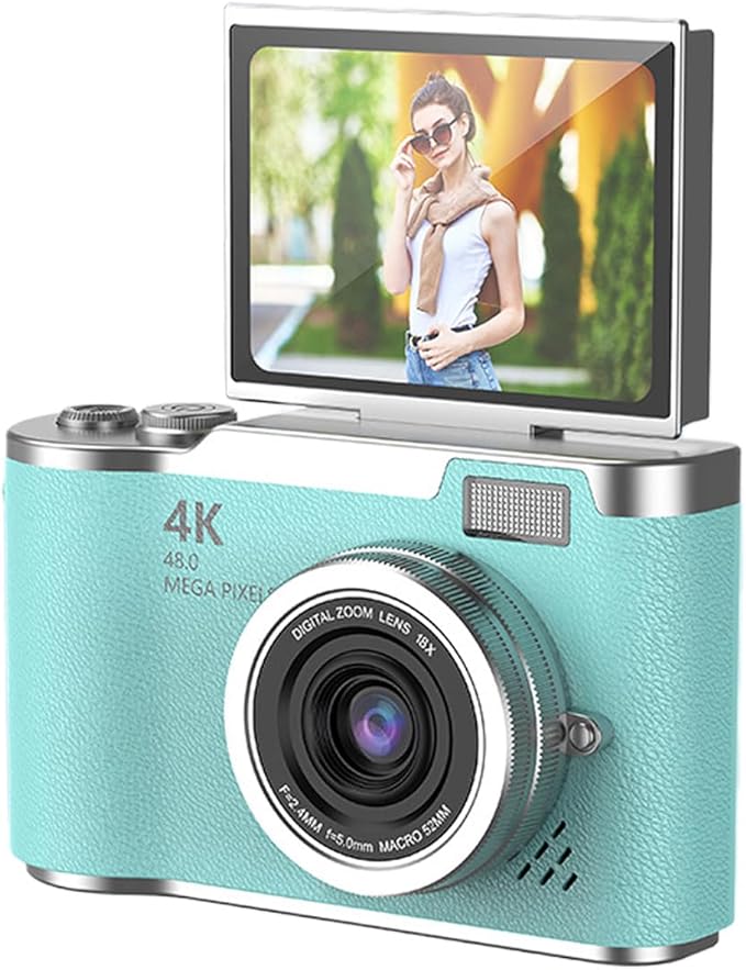 Denash Foldable Screen Kids and Beginners Camera,4K Digital Camera for Photography,48MP Digital Foldable Support 16X Zoom with Flip Scree (Green)