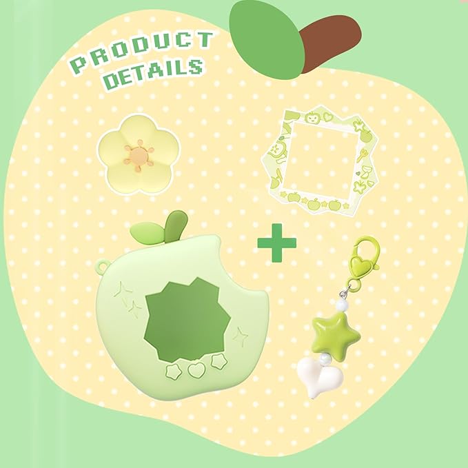 Apple Case for Tamagotchi Paradise, 4-iaradisen-1 Shockproof Silicone Protective Cover Kit with Faceplate, Flower Dial Cap & Charm, Kawaii Accessories for Girls & Adults (Green)