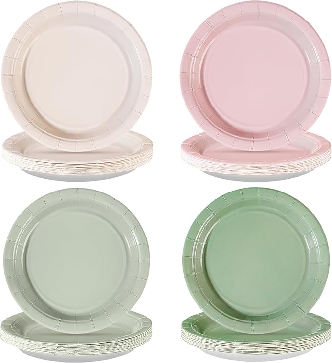 60Pcs Pink and Sage Green Birthday Paper Plates 7 Inch Disposable Heavy Duty Pink Sage Green Plates Boho Bridal Shower Party Decorations for Girls Baby Shower Wedding Bachelorette Party Supplies