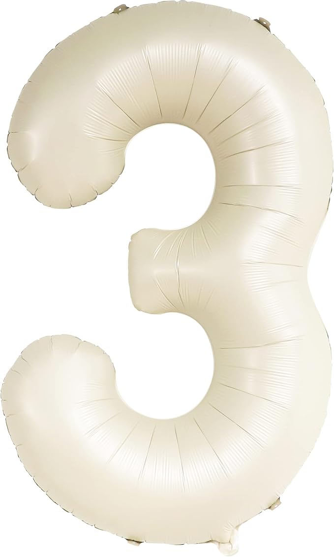 KatchOn, Cream White Number 3 Balloon Neutral - Giant, 40 Inch, Three Balloon | 3 Balloon Number for Young Wild and Three Decorations Girl | 3 Anniversary Decorations