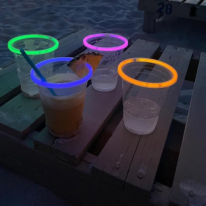 Glo Pro Glow Party Cups 16oz Light Up Neon Glowing Cups with Glow Sticks, Glow in the Dark Blacklight Party Supplies for Birthdays, Weddings, Bars & Raves.